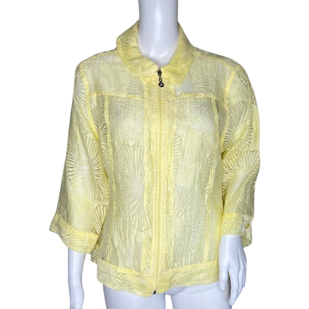 TanJay‎ Shirt Womens 10 Yellow Floral Sheer Lightweight Vacation Cruise Casual